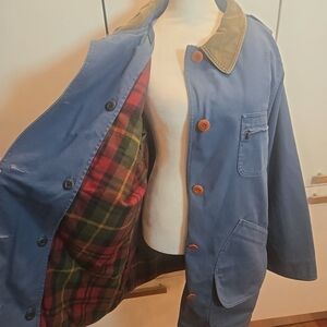 VTG LL Bean 90s Barn Chore Coat Corduroy Collar Plaid Lined Blue Size 2X